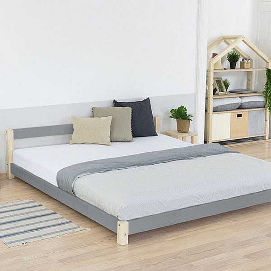 Muebles & Deco Eurekakids Camas, Cunas Y Literas | Cama Doble Comfy 160X200 Madera Natural Y Gris