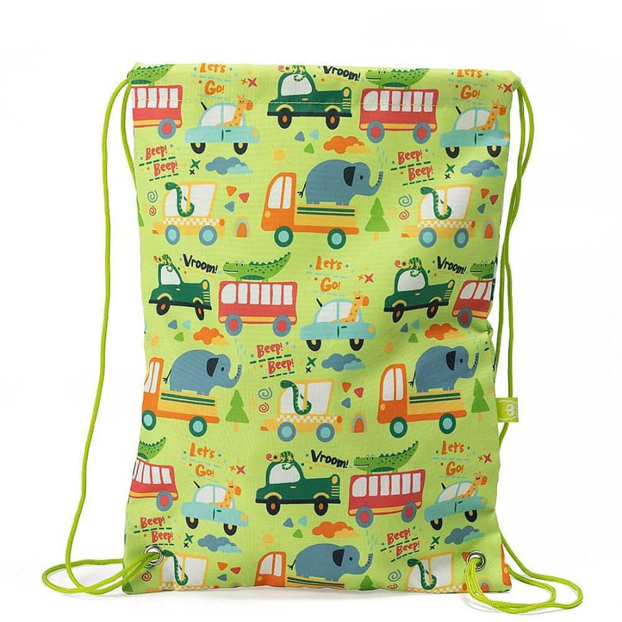 Muebles & Deco EUREKAKIDS Mochilas Y Bolsas T Rmicas | Mochila De Cuerdas Y Mochila Saco Infantil Con Estampado De Coches