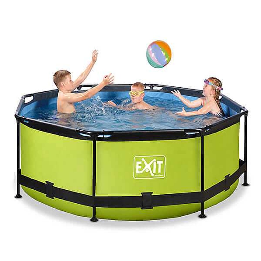 Exterior Exit Toys Piscinas Y Complementos | Piscina Redonda De 244 X 76Cm Color Verde Lima Con Bomba De Filtraci N