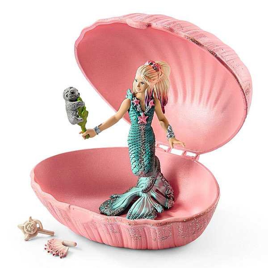 Simb Lico SCHLEICH Personajes Y Figuras M Ticas | Figura Sirena Con Foca En Bonita Concha Rosa