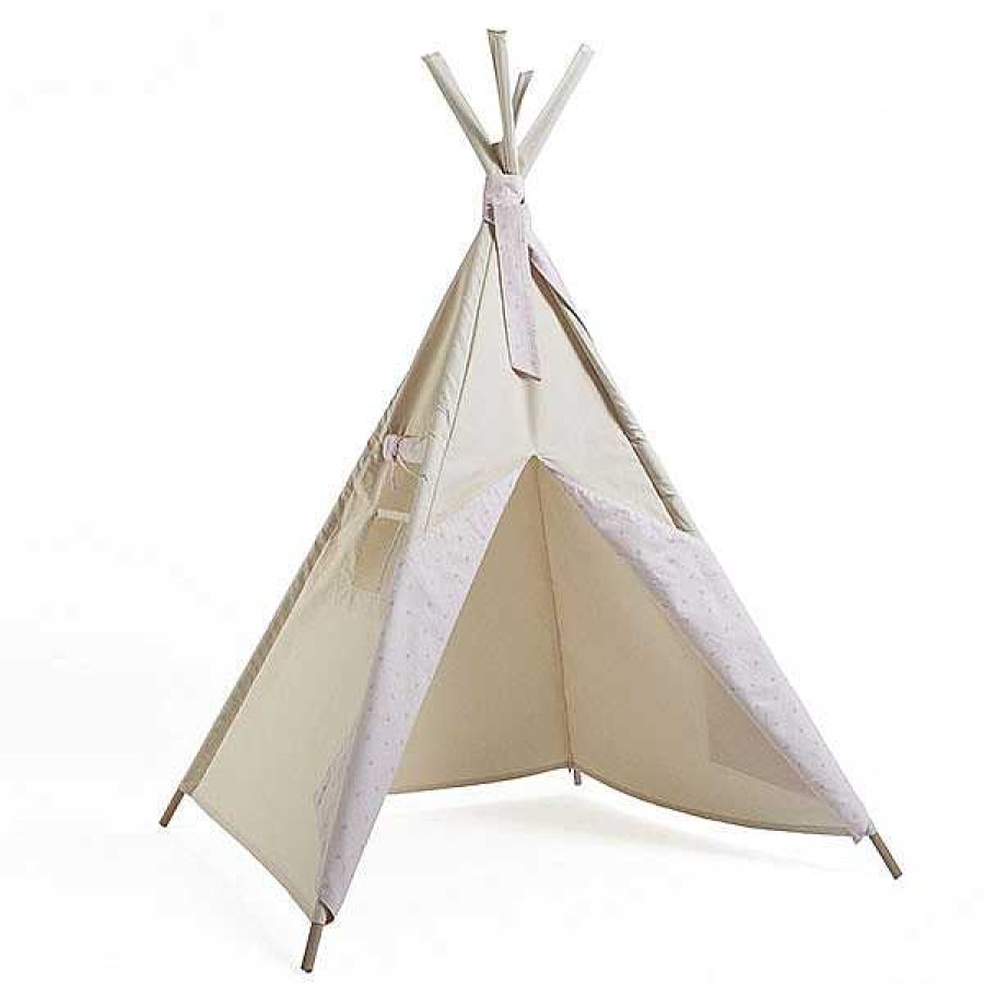 Muebles & Deco BARRUTOYS Tipis De Tela Y Accesorios | Tipi Beige Y Rosa Estampado Estrellitas