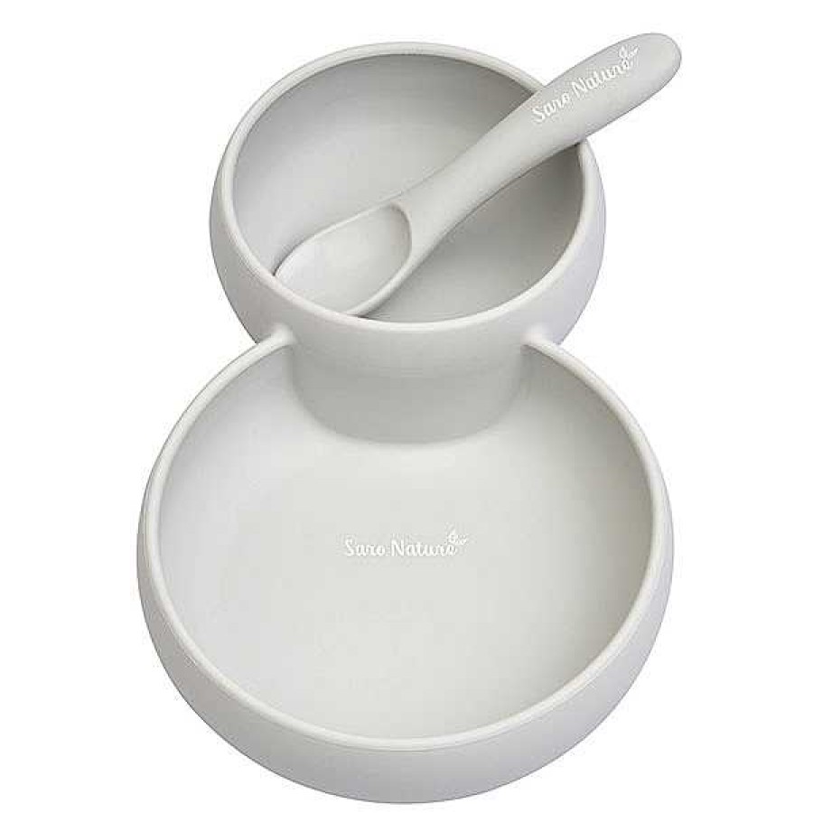 Beb S SARO Complementos Para Comer Y Alimentaci N | Set De Alimentaci N Silicona Twin Gris